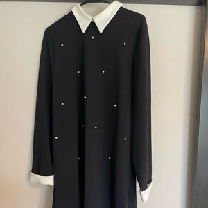 SHEIN Black and White Embellished Long Sleeve Dress